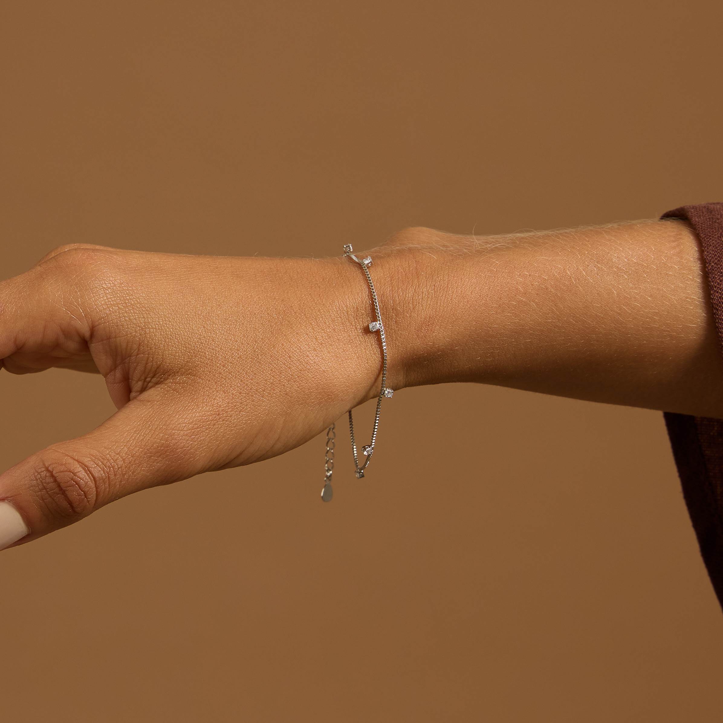 Pulseira pingentes zircônias 2mm com alongadora