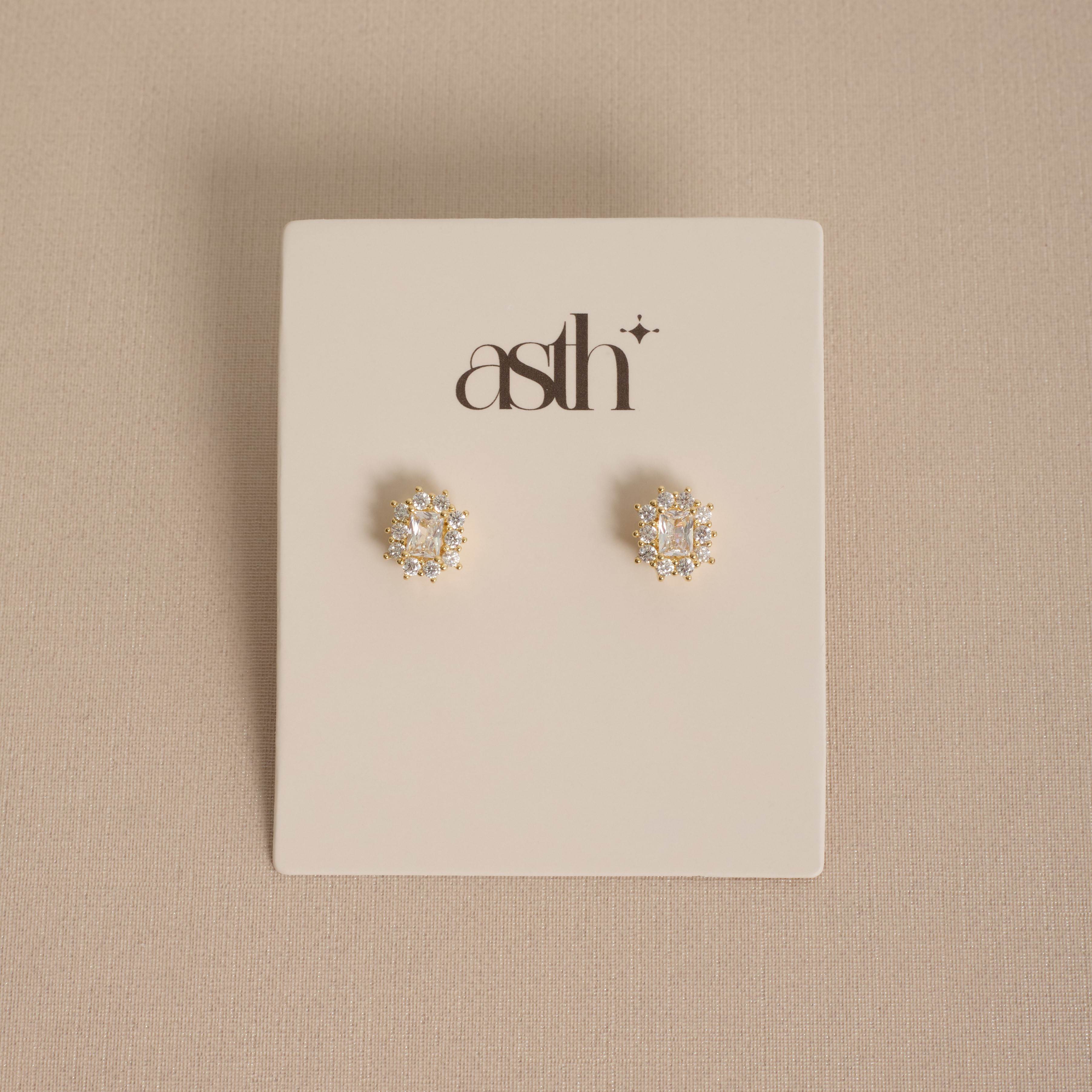 Brinco zircônia retangular com cravejado 8mm