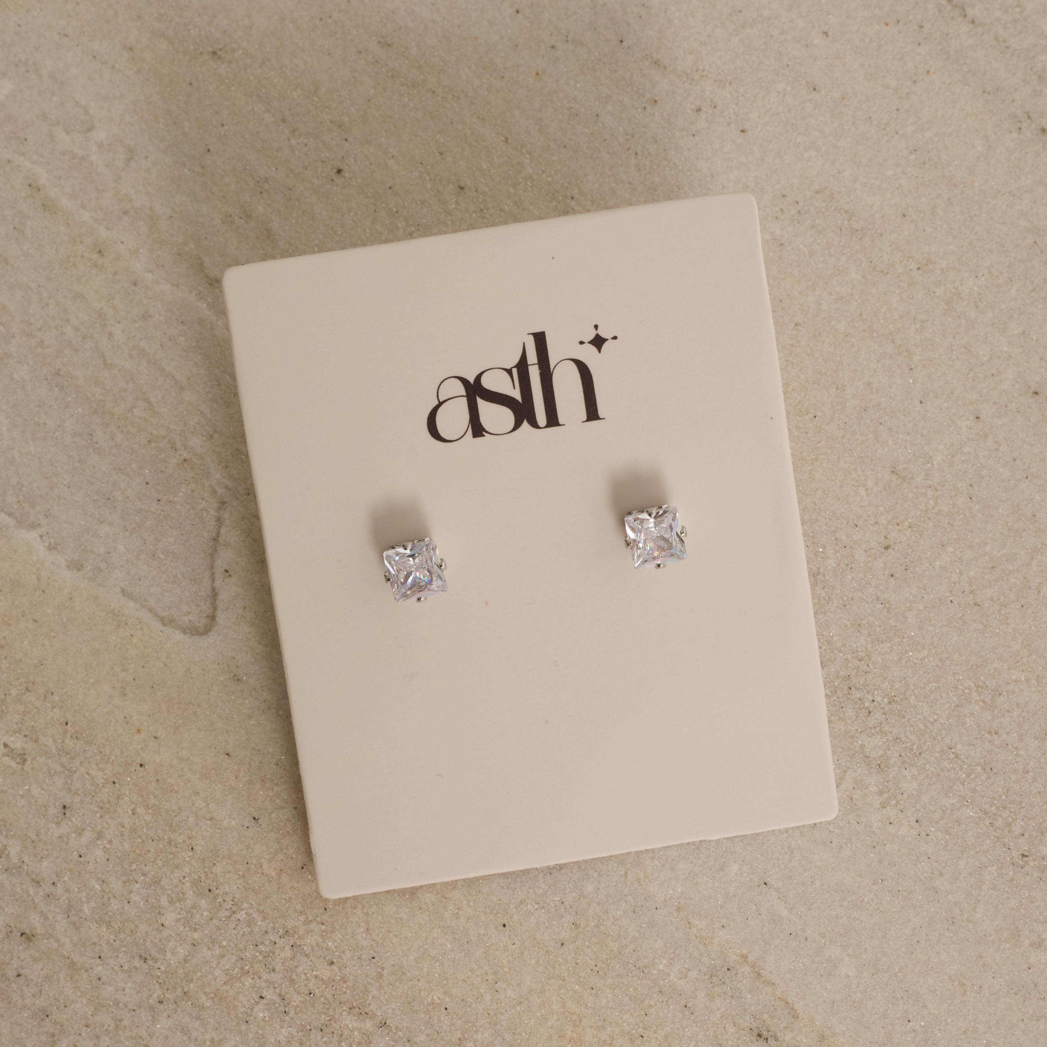 Brinco zircônia quadrada cristal caixa alta 5mm