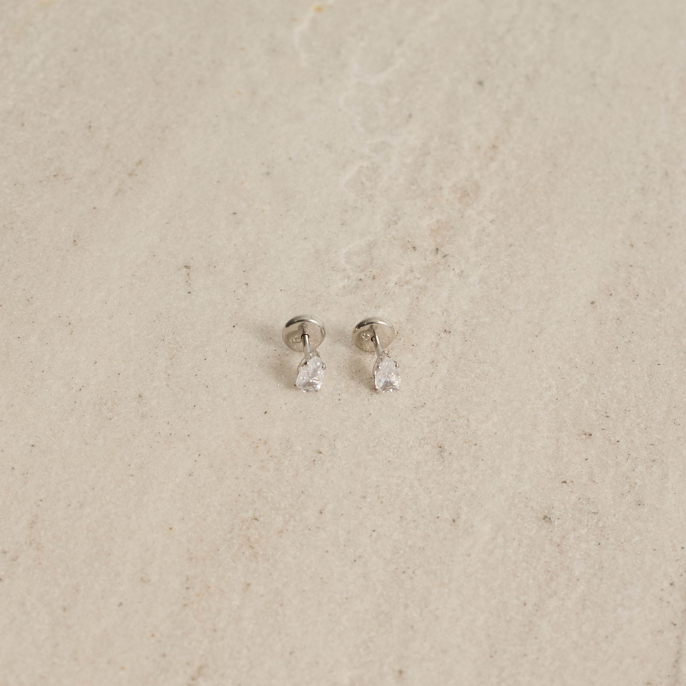 Brinco infantil zircônia gota caixa alta 5mm tarraxa baby