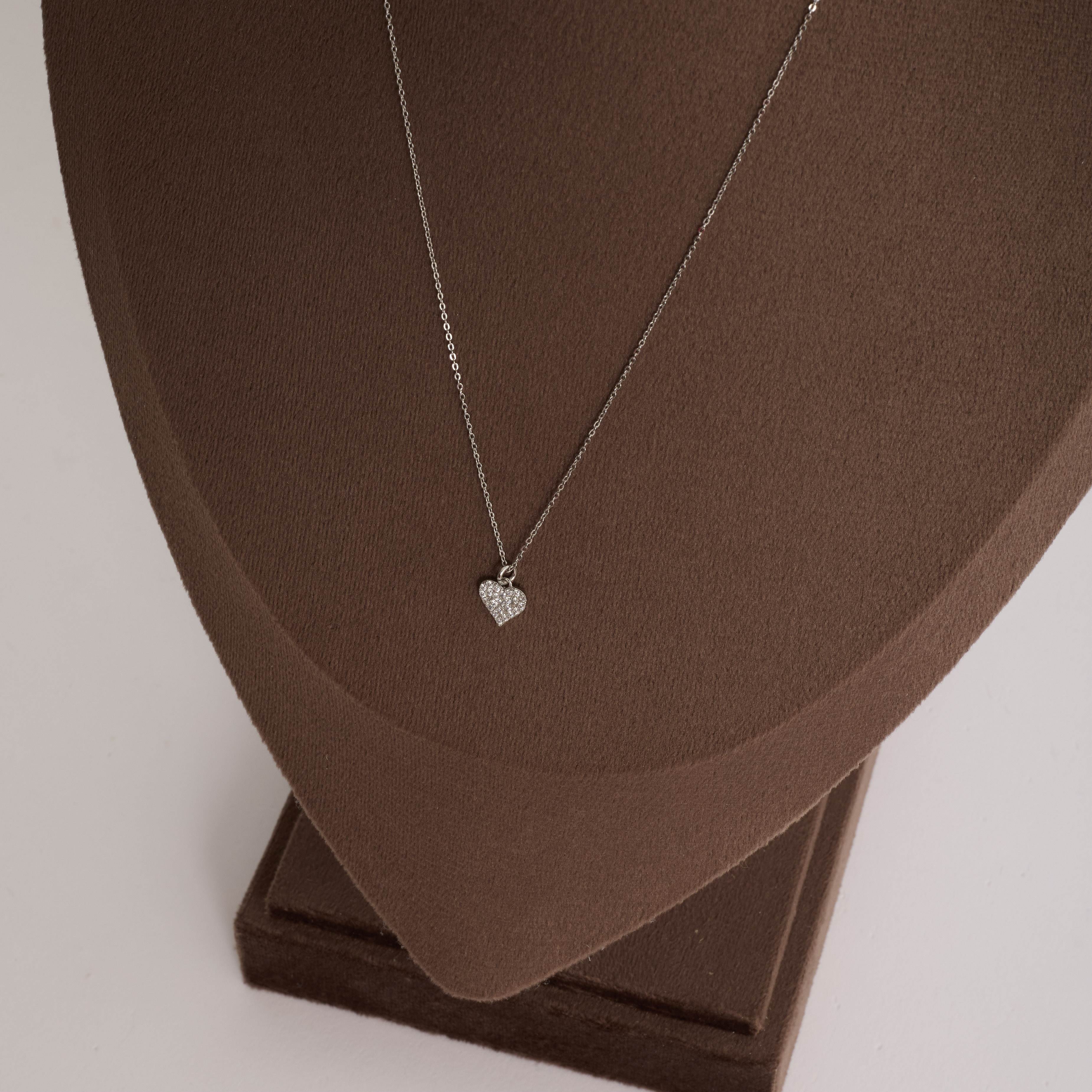 Colar pingente coração cravejado 8mm corrente cadeado 45cm com alongadora