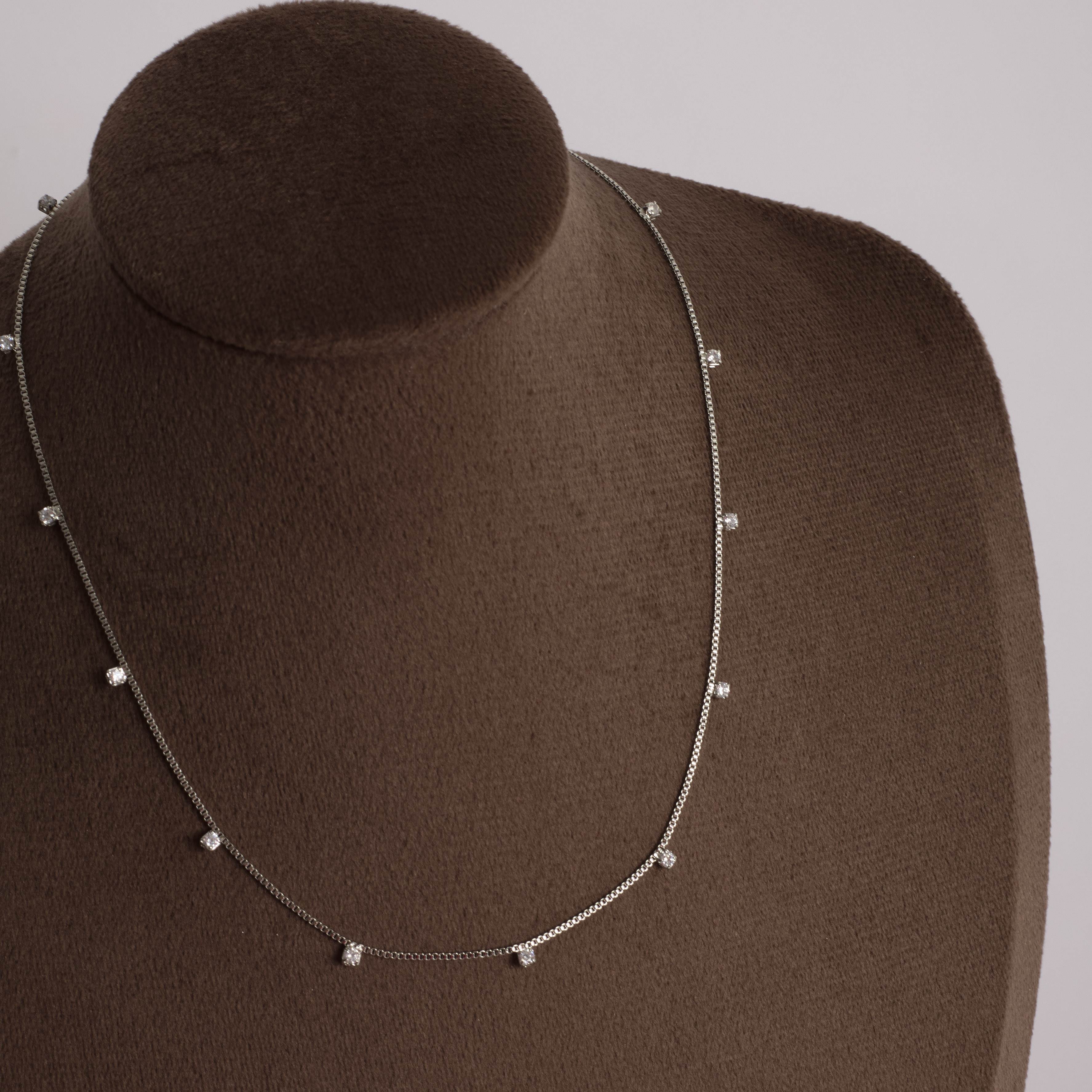 Colar entremeio zircônias 2mm 45cm com alongadora