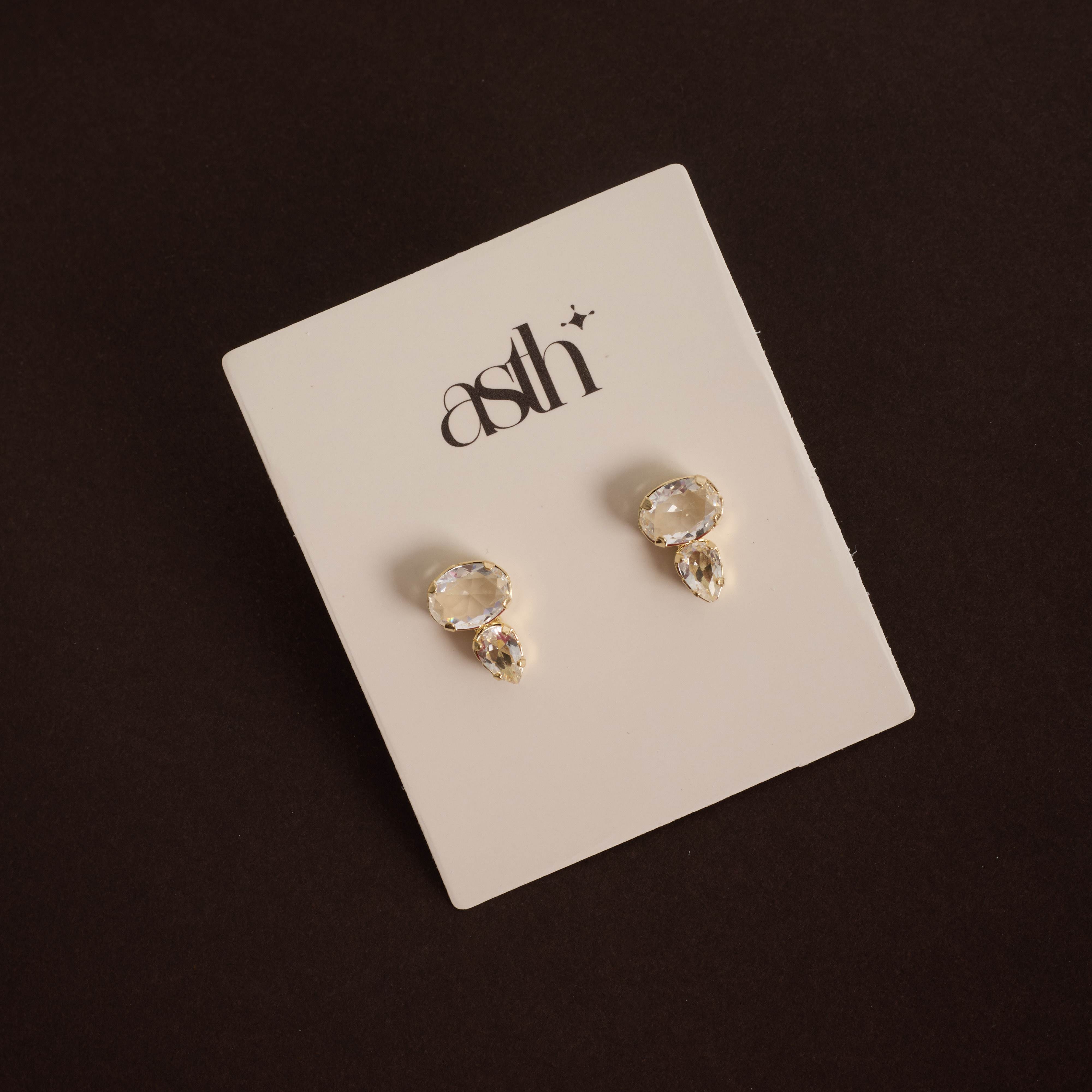 Brinco zircônias oval e gota 12mm