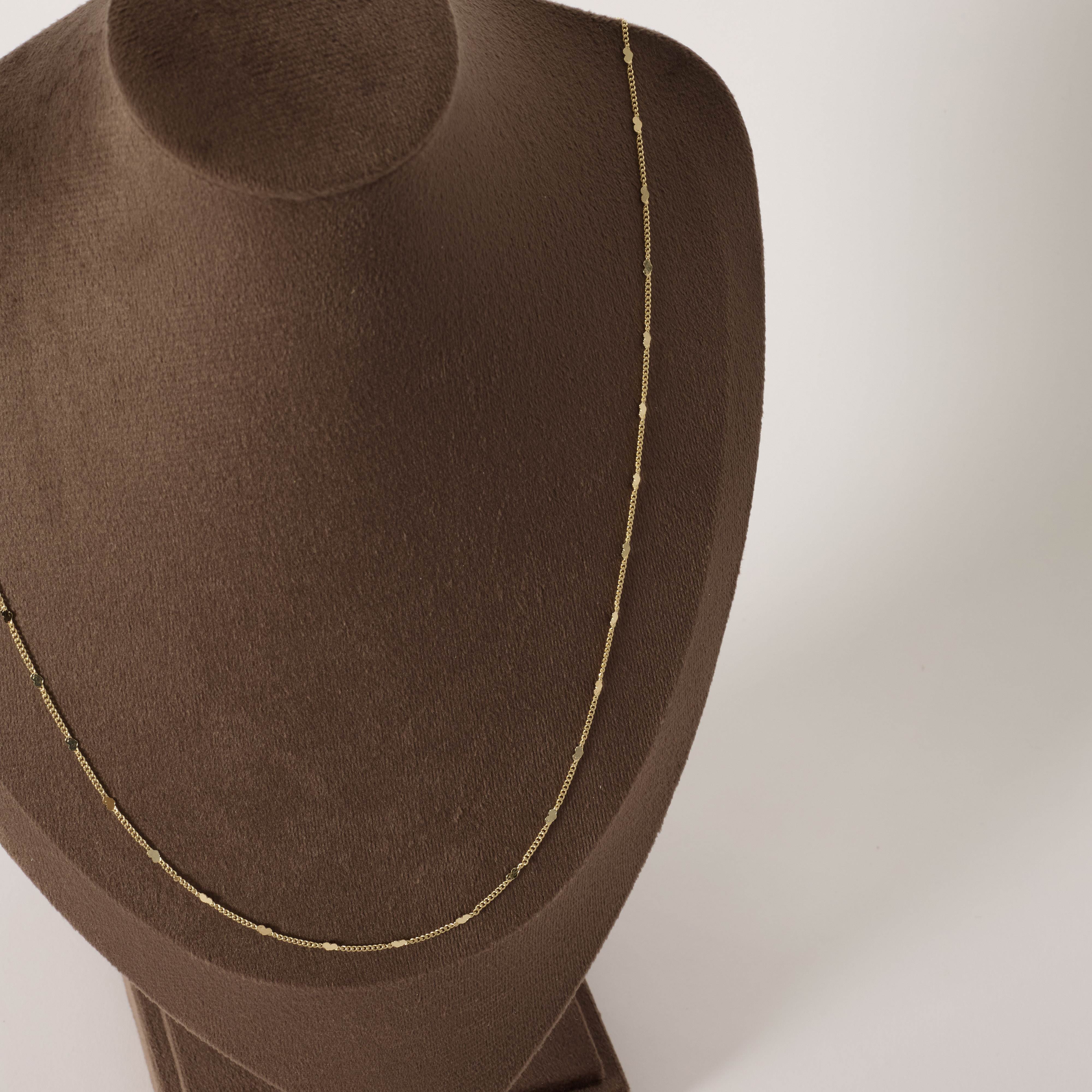 Corrente grumet e corações com detalhes 2mm 60cm com alongadora