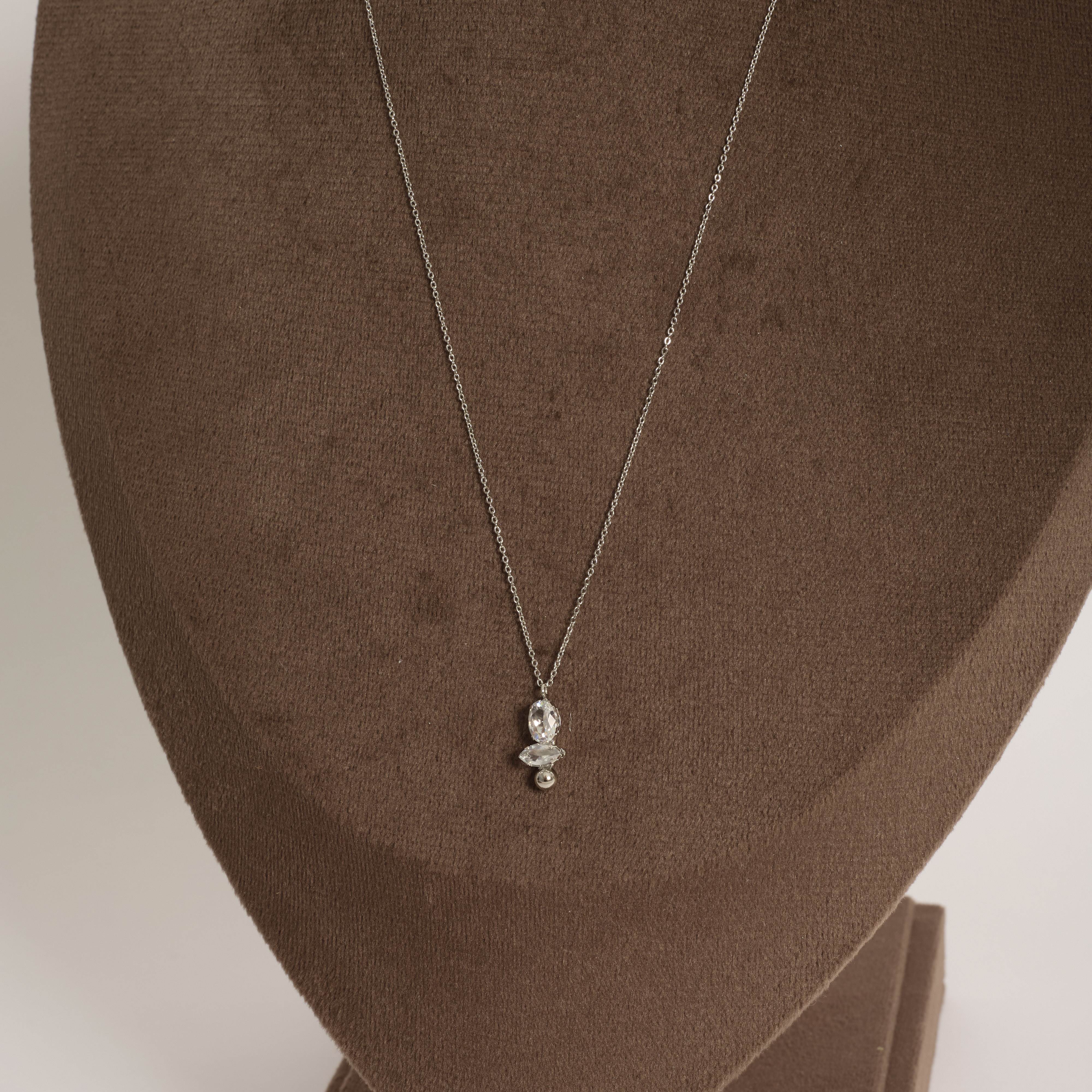 Colar pingente zircônias oval, navete e bola 13mm corrente cadeado 45cm com alongadora