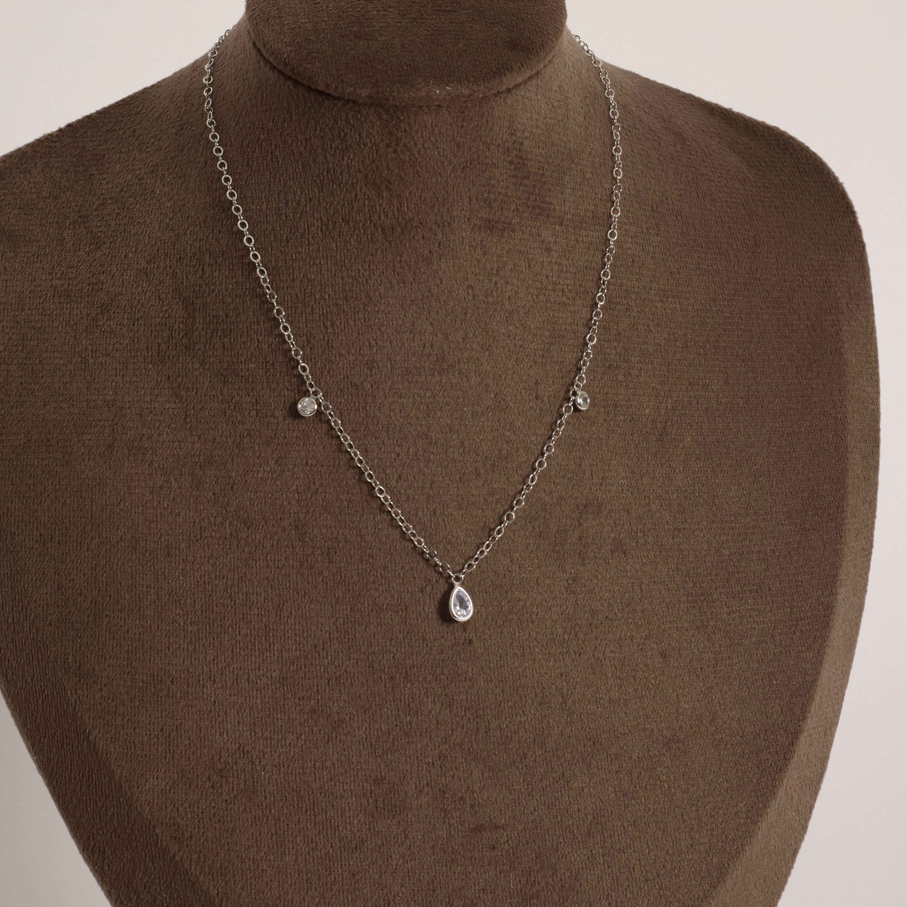 Choker pingentes zircônias redonda 4mm e gota 7mm corrente cadeado com alongadora