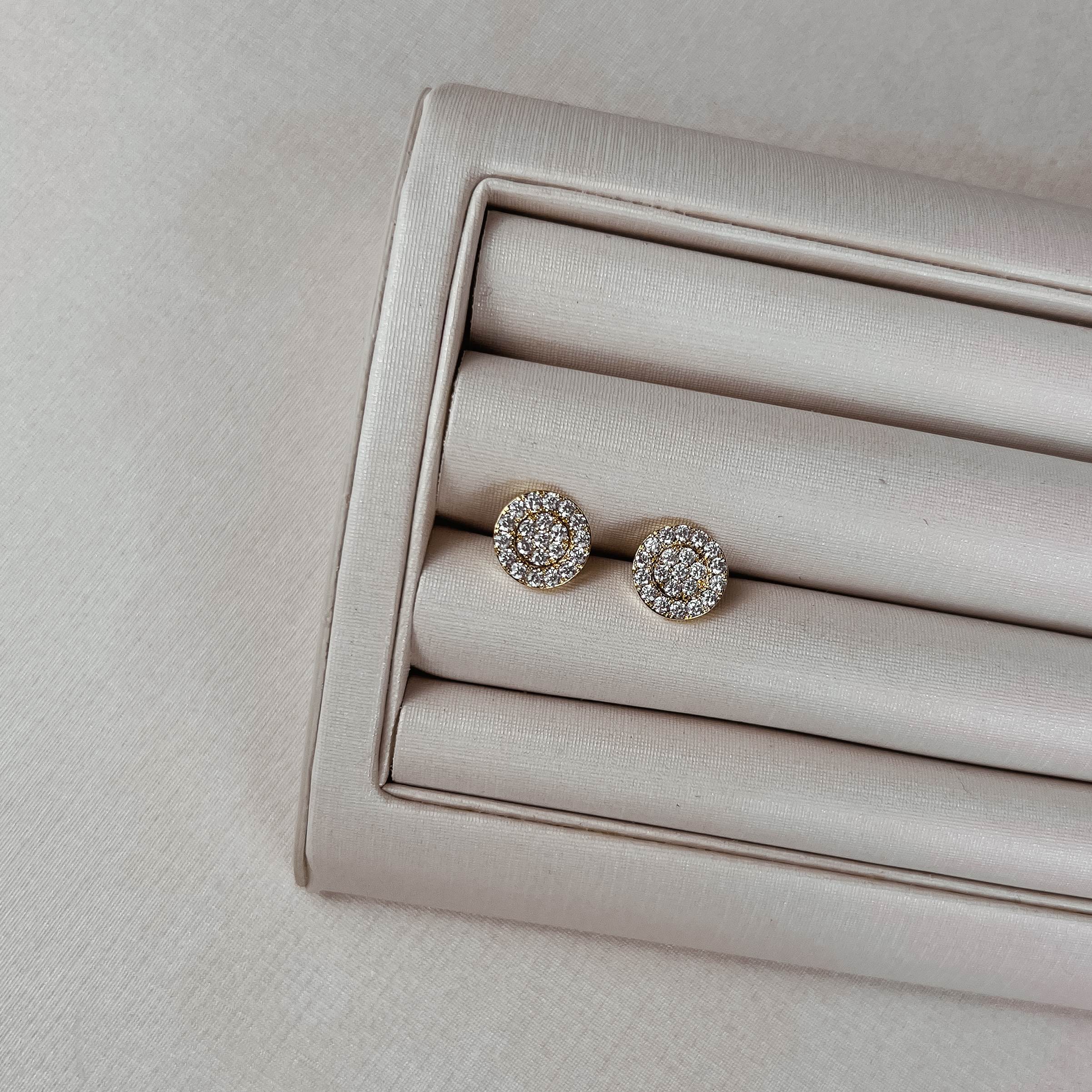 Brinco botão todo cravejado 9mm